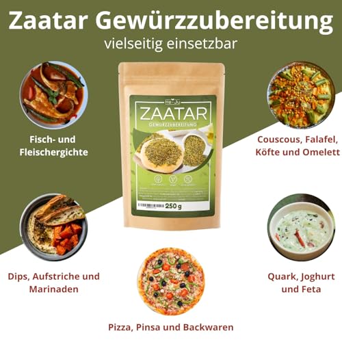 He-Ju Zaatar Gewürz Zubereitung 250 g vegan, glutenfrei, ohne Zuckerzusatz, orientalische Gewürzmischung für die nordafrikanische und arabische Küche