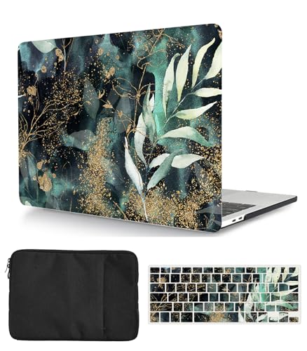 Custodia Compatibile con Macbook 12 pollici 2017 2016 2015 con display Retina A1534, Case Rigida Protettivo Plastica Copertina & Tastiera Cover & Borsa, Foglie verdi