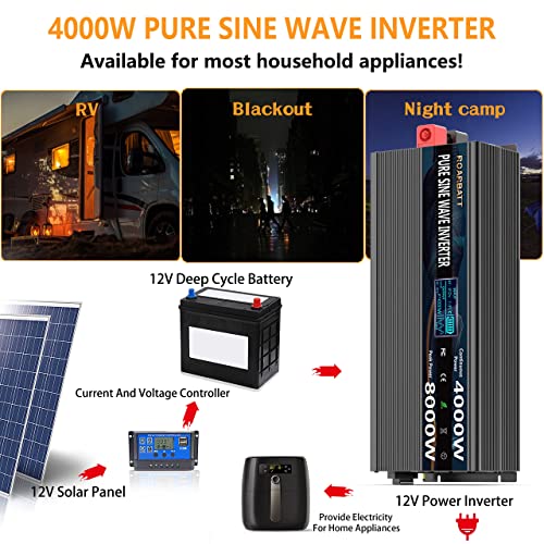 4000W Pure Sine Wave Power 24V Inverter Dc To Ac 110V 120V Peak Power 8000W With Remote Control 4 Ac Outlets,Dual Usb Port,Led Display Ac Terminal Blocks For Power Inverter Truck Rv Car Solar System #TOP4
