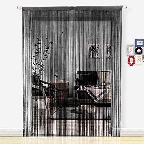 HSYLYM, tenda con frange in perline, da usare come divisore o come decorazione per la casa, Poliestere, Nero, 90x245cm