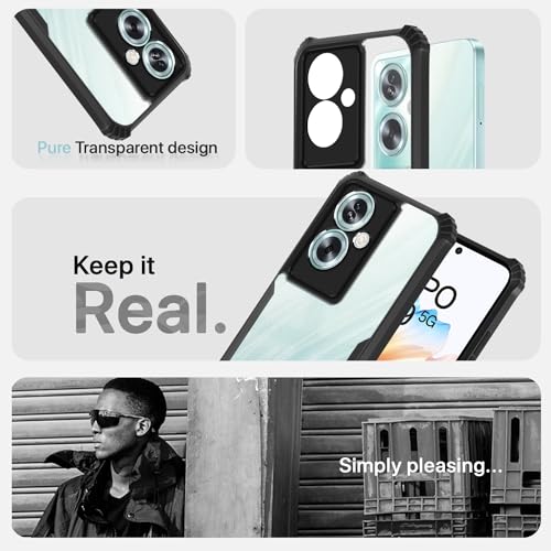 Image of Pikkme Oppo A79 5G Back Cover | Crystal Clear Transparent Back | Ultra Hyrbid | Full Camera Protection | Raised Edge | Bumper Back Case (Black)