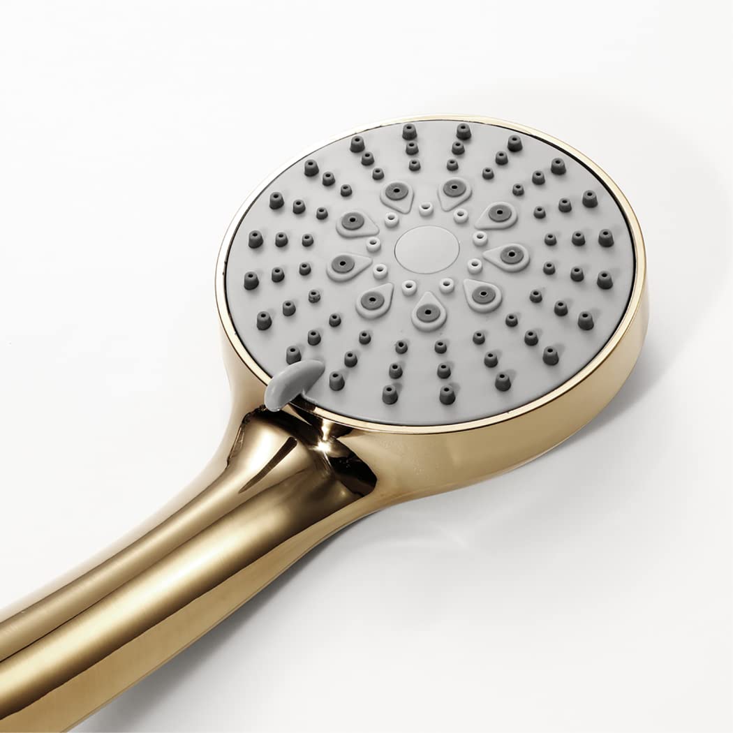HMTE Soffione Doccia palmare Oro Spazzolato Soffione Doccia a 5 funzioni Soffione Doccia a Mano a Risparmio idrico Soffione Doccia a Pioggia Tondo in ABS con Uscita Acqua in Silicone