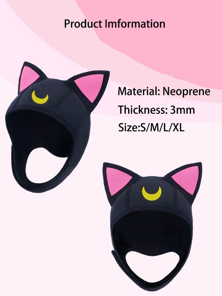Neoprenanzug mit Katzenohren: 3 mm Neopren-Tauchkappe – Thermische Surf-Haube mit Durchflussöffnung für Wassersport, Tauchen, Schnorcheln und Schwimmen