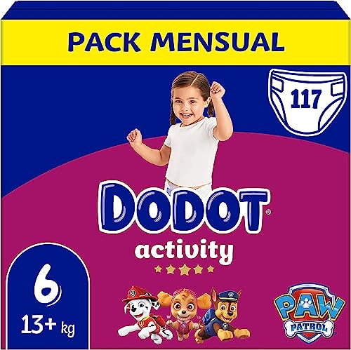 Dodot Pañales Bebé Activity Talla 6 (+13 kg), 117 Pañales con Ajuste Más Resistente