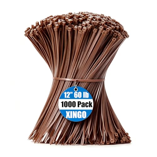 Image of XINGO 1000 PCS Brown Zip Ties 8 Inch, 60 LBS Tensile Strength, Self-Locking Nylon Plastic Nylon Wire Ties for Indoor and Outdoor Use