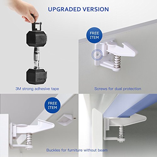 Cabinet Locks [UPGRADED] Child Safety Cabinet Latches Locks, 10 Packs, Easy to Install, No Tools or Drilling Needed, Invisible Design, with Buckles and Screws - Black