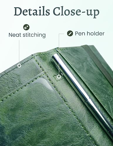 Image of Yarnic Checkbook Cover for Personal Checkbook Holder with Pen Holder | Check Book Covers & Built-in Clear Plastic Divider for Duplicate Checks (Green)
