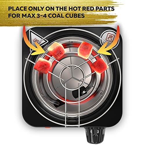 Coal Burner For Hookah Cubes 500W With Grid – Black Heat Hookah Charcoal Burner Electric For Shisha With Grill & Free Hookah Tongs Hookah Starter Strong Durable 304 Steel Coil Hookah Coals Burner #TOP1