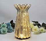 Home Decor, Mercury Glass Pillar Candle Pedestal Holders with 10 Led Lights, Lighted up Candle Holder for Pillar Candle, Glass Candlestick Holders with Timer for Wedding Dining Table Xmas (Silver)
