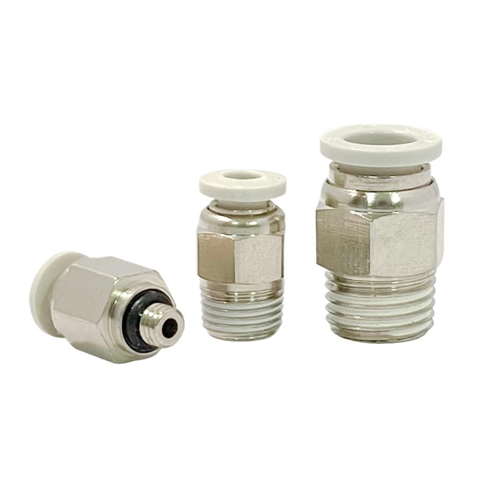 100 Pezzi Raccordi Pneumatici PC Bianchi Connettori rapidi BSPT1/8 1/4 3/8 1/2 Filettatura Maschio Tubo Aria Spingere in Diametro Esterno 4/6/8/10/12 mm(PC4-01)