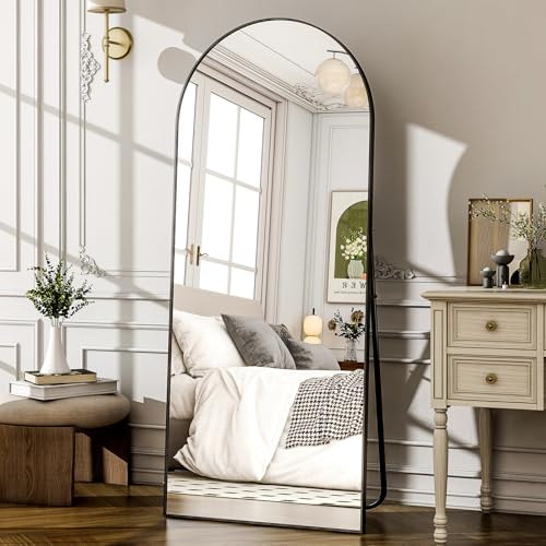 57″ x 21″ Arched Full Length Mirror – Wall Mounted Floor Mirror- Aluminum Alloy Frame Full Body Mirror for Bathroom Living Room Bedroom and Entryway Black