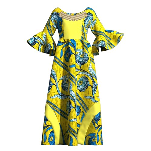 Image of iooiooi Womens African Print Party Maxi Dress Tradition Dashiki Ankara Long Dress & Headwrap
