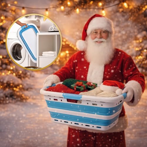 Homellence Wäschekorb Faltbar Klappbar 42 Liter - Klappbarer Faltbarer Wäschekorb BPA-frei - Faltbare Wäschekörbe - Wäschewanne Faltbar - Faltwanne - Foldable Laundry Baskets - 65x40x27/8,5cm (Blau)