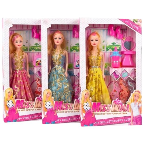 Image of SHAKTISM Doll Set for Girls with Makeup, Dress, Accessories, Wardrobe Closet, Hangers, Necklace, Multicolor, 3 Years and Up (Layana Doll Set)