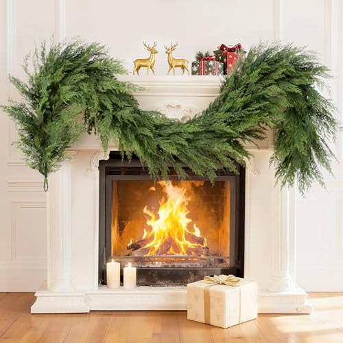 DEPMEM 6Ft Christmas Garland, Realistic Cedar Cypress Norfolk Pine Greenery