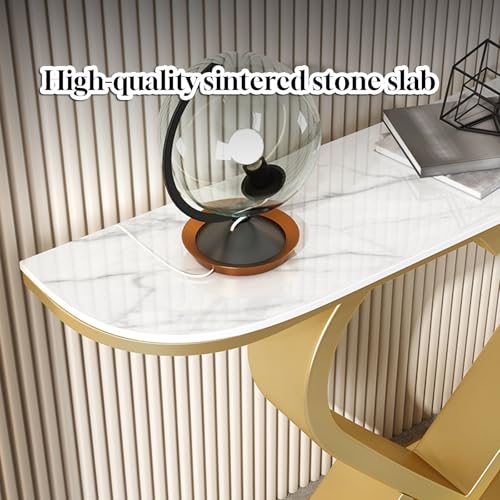 Mesa consola moderna de entrada con sobre de piedra y mesa de sofá estrecha metálica 5