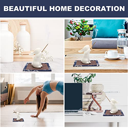 Qingxiwell Cute Rabbit Incense Stick Holder, Handmade Ceramic Incense Stick Burner With 30 Sandalwood Incense Sticks And A Mat. Adorable Animal Theme Inscent Tray For Home Decor Yoga Spa Meditation #TOP5