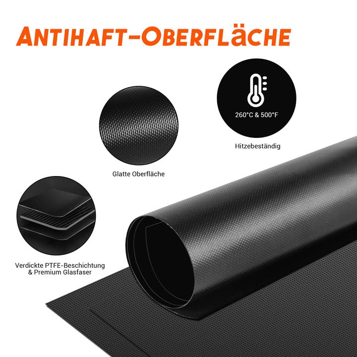 LADOKEE Wiederverwendbar Grillmatte 40 x 33cm | Antihaft Teflon Backmatte bis zu 260 Grad | Dauerbackfolie BBQ | PFOA-FREI Grillmatte für Gasgrill und Holzkohle zur Grillplatte 3