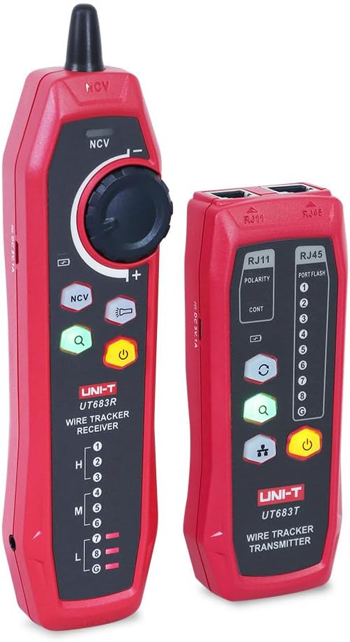 UNI-TNetwork Wire Tracer Pairing Anti-Interference Patrol Line Checker RJ45 RJ11 Telephone Line Finder NCV Detector (UT683-Kit)