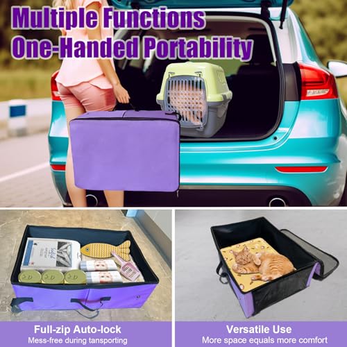 Image of Large Portable Cat Travel Litter Box with Lid,Silicone Folding Bowl & Little Scooper, Leak-Proof and Foldable Travel Cat Litter Box for Hotels, Car and Camping, Odor-Free & Waterproof, 20x14x6.5''