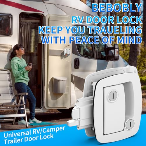 Image of BEBOBLY RV Door Lock Replacement, Aluminum Alloy Upgraded Lighter RV Door Latch with Paddle Deadbolt & 4 Keys, 100% Metal Camper Door Locks, RV Entry Door Lock for Travel Trailers Cargo Hauler, White