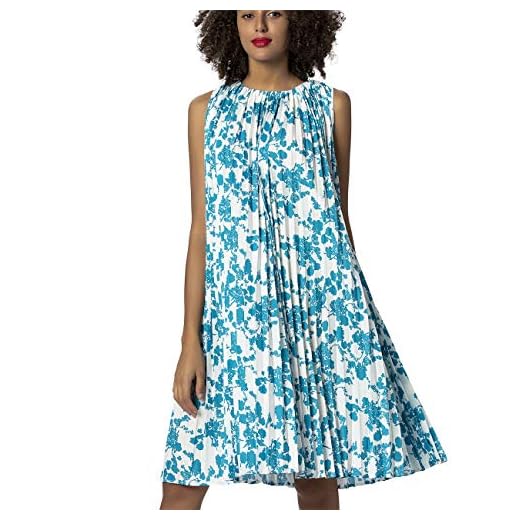 LOPILY Frauen Große Größen Blumenmuster Kleider Boho Stil Übergröße Sommerkleider Blumendruck Knielang Kleid Kurzarm Kleid Tunika Swing Kleid (Grau,48) 6 APART Damen Sommerkleid in weiter A-Linie, plissiert, türkis-Creme, 44