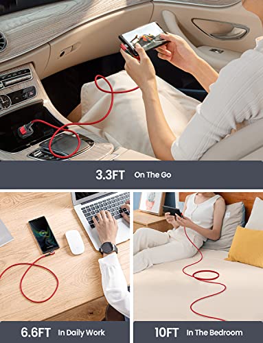 Image of AINOPE USB C to USB Cable [3-Pack 3.3ft /6.6ft /10ft] 3.1A USB Fast Charge Right Angle, Resistant Nylon Braided USB C Charging Cable Compatible with Galaxy S21 S20 Plus, Note 20 10 9, Moto