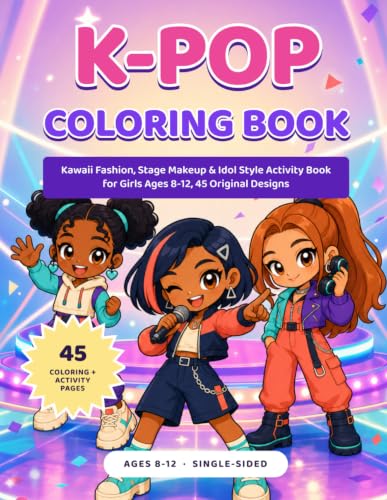 K-Pop Coloring Book: Kawaii Fashion, Stage Makeup & Idol Style Activity Book for Girls Ages 8-12, 45 Original Designs image 2
