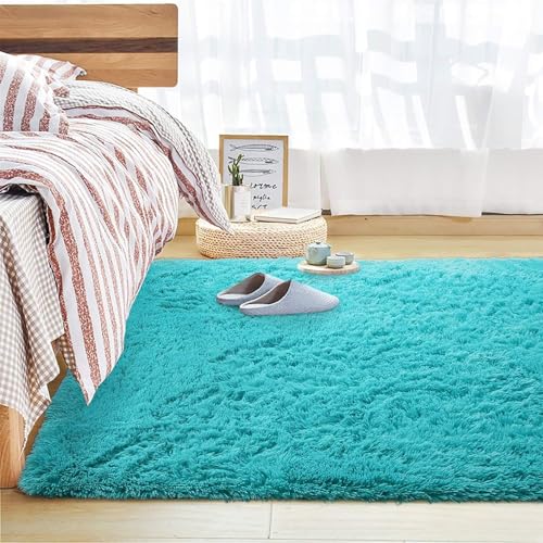 Tapis de salon poils longs bleu ciel 90x140 tapis super doux chambre
