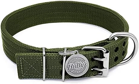 Pit Bull Collar, Dog Collar for Large Dogs, Heavy Duty Nylon, Stainless Steel Hardware (Medium, Army Green)
