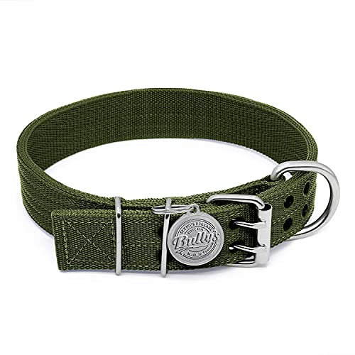 Pit Bull Collar, Dog Collar For Large Dogs, Heavy Duty Nylon, Stainless Steel Hardware (Medium, Army Green) #TOP3