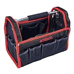 Amtech - Tool Tote Bag, Open Tote Tool Bag with 19 Pockets for Electricians, Technicians, Plumbers, and More, Heavy Duty and Waterproof, Cushioned Handle, Detachable Shoulder Strap (13”)