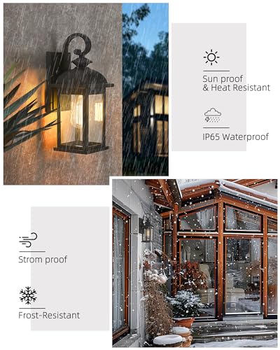 Femila 4FD54B-2PK BK Exterior Wall Sconce,2 Packs Outdoor Waterproof Wall Lights Fixture,E26 Socket Wall Lantern thumb #4