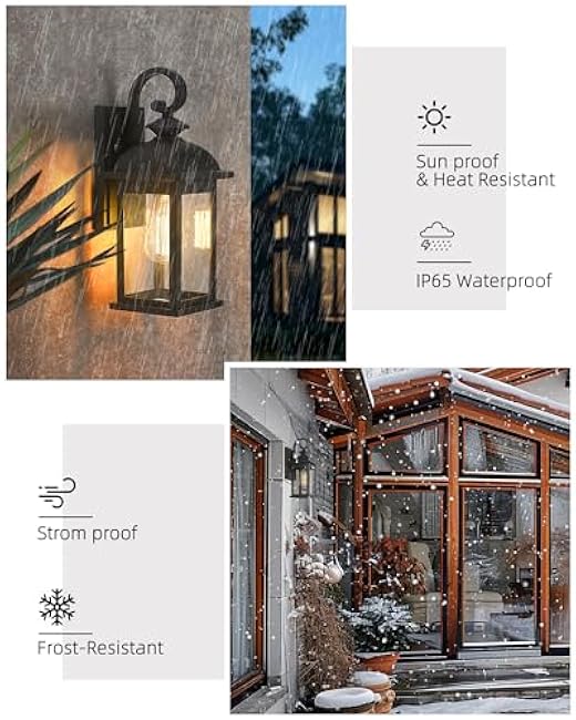 FEMILA Outdoor Wall Sconce, 14.9 Matte Black Seeded Glass Outdoor Sconce Lights, Front Porch Light Fixtures Wall Mount, Garage Lights for Patio, Entryway, Garden, E26 Base, 4FD54B BK