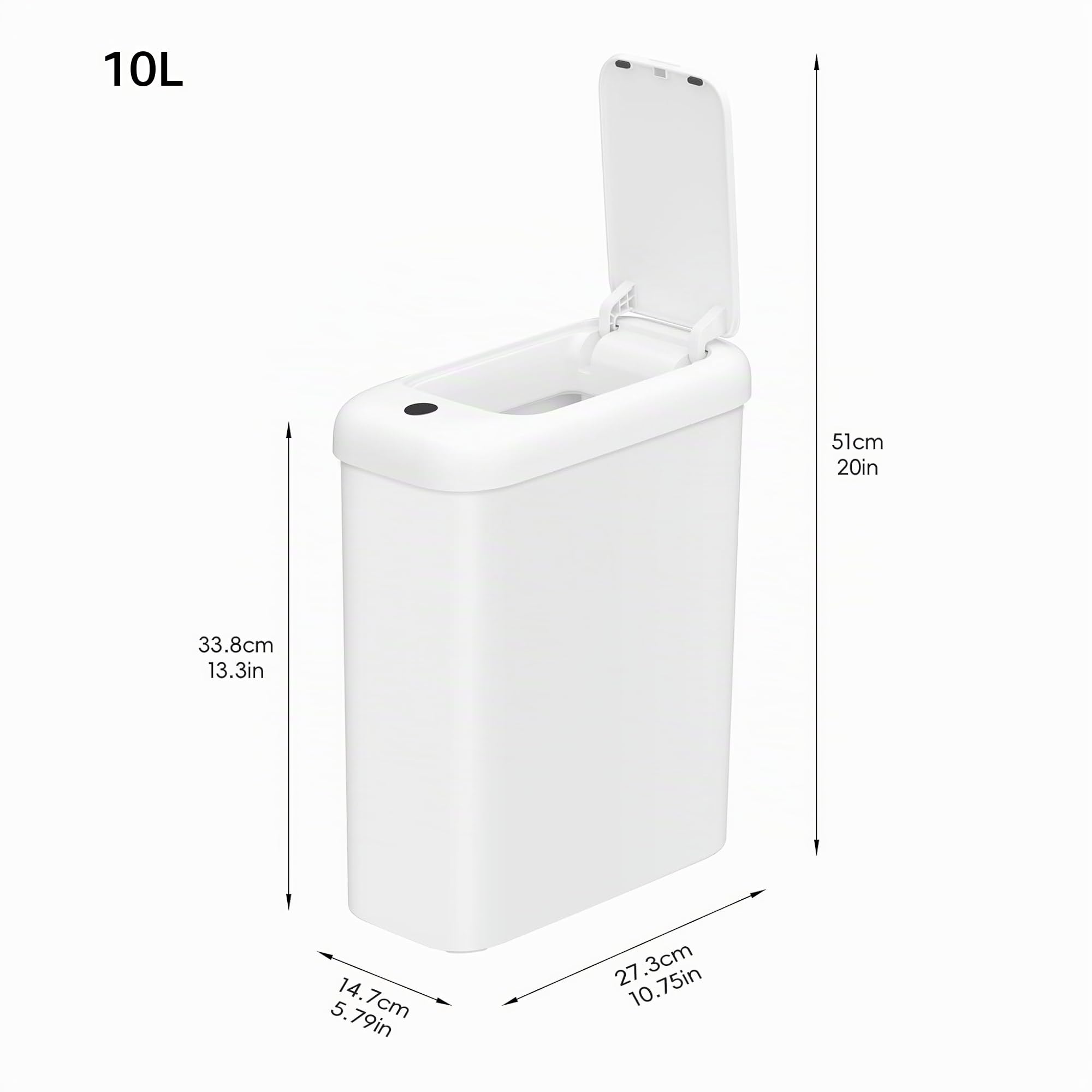 EKO Automatischer Badezimmer-Mülleimer mit Deckel, 10L Schlanker Sensor Abfalleimer, Wasserdichter Bewegungssensor-Kosmetikeimer für Bad, Büro und Küche, Soft Close, Weiß, Hochwertiger Kunststoff