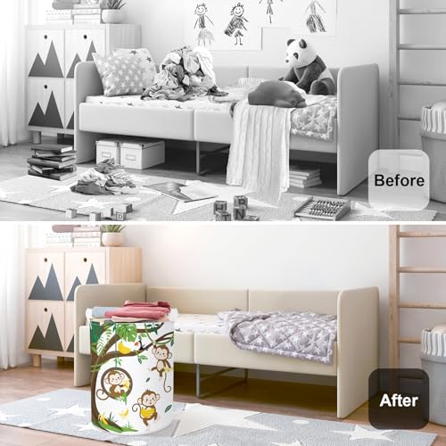 Image of Woodland Animals Baby Laundry Hamper Collapsible Clothes Kids Storage Basket Large Boys Girls Gift Toy Box Bin for Nursery Room, Monkeys, 63L