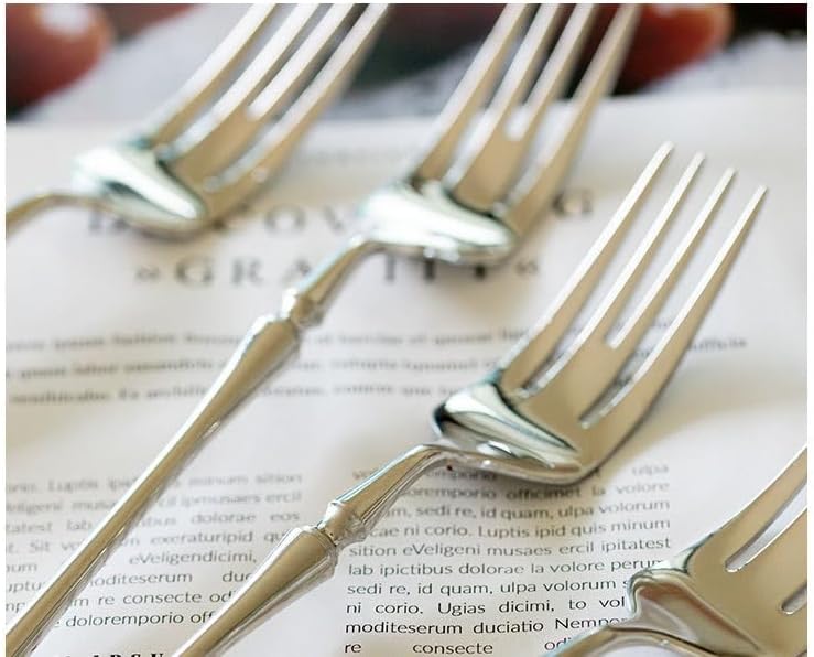 Silverware Flatware Set, 1/4/6/8 Pieces Dinner Fork 304 Stainless Steel Fork Restaurant Mirror Steak Fork Home Hotel (Color : Silver, Size : 6Pcs)