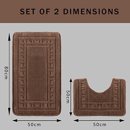 Olivia Rocco Miami 2 Piece Bath Mat & Pedestal Set, Non Slip Bathroom Set (Chocolate), Bath Mat 50 x 80 cm, Pedestal Mat 50 x 50 cm - Image 2