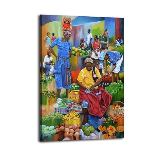 African Haitian Art Poster Wall Art Canvas Poster Prints Painting Modern Living Room Wall Decor Bedroom Aesthetic Decorations 08x12inch(20x30cm) Frame-style