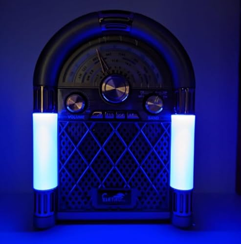 Rádio Retrô Multifuncional, AM/FM/SW3, Bluetooth, USB, Iluminação LED, Bivolt, Design Jukebox