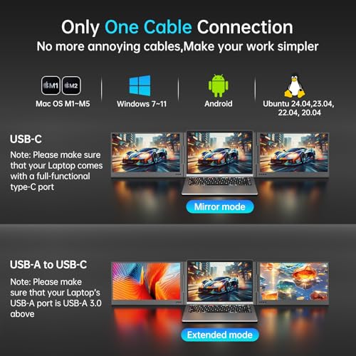 Image of MT-VIKI 15.6 inch Laptop Screen Extender, Potable Monitor for Laptop Only One USB-C Cable Connection, Compatiable with Win /Mac (M1~M5), FHD 1080P, 360 Rotation【Included Carrying Bag】