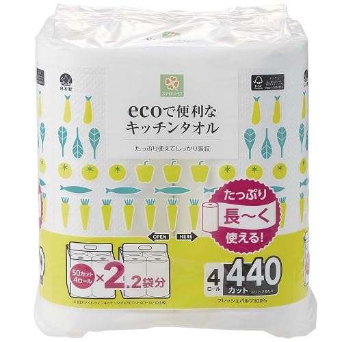 スマイルライフ ecoで便利なキッチンタオル 110カットX4ロール