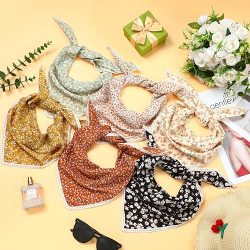 Dingion UD-DINGION-12281 6 Pcs Floral Hair Bandanas Head Kerchief Women Bandana Print Chiffon Hair Scarf Triangle Hair Kerchief With Ties thumb #1
