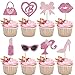 24 PCS Princess Cupcake Toppers Glitter Pink Girl Cupcake Picks Handbag Glasses Bow Lipstick Tie High Heel Cake Decorations for Wedding Bridal Shower Baby Shower Birthday Party Supplies