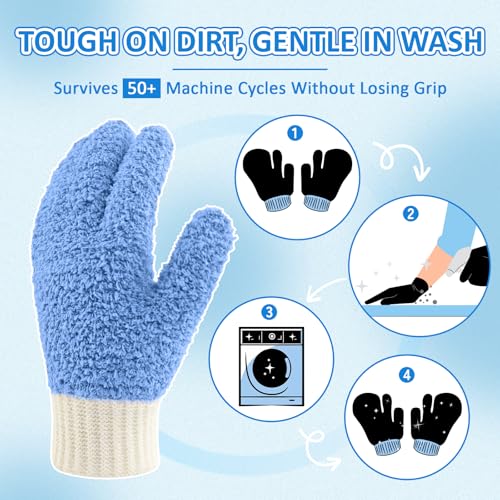 MIG4U Microfiber Dusting Gloves House Cleaning Glove for Blinds, Windows, Shutters, Furniture, and Car, Reusable Lint-Free Blue S/M