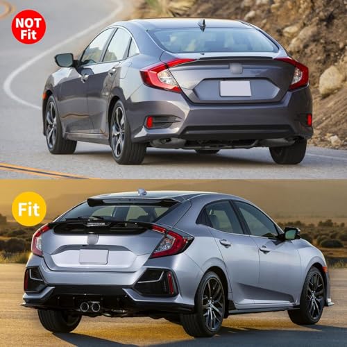 Image of Rain Guards Window Visor for 2016-2021 Honda Civic Hatchback(Not Sedan) | Out-Channel Shields Vent Deflector Shade Wind Dark Smoke 2017 2018 2019 2020 16 17 18 19 20 21, Tape-On Outside-Mount, 4PCS