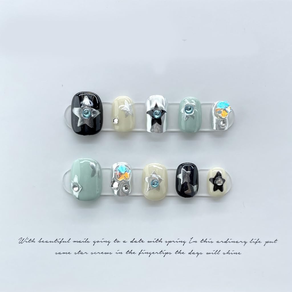 Gothic Short Round False Nails Craft Manicure Decoration for Women and