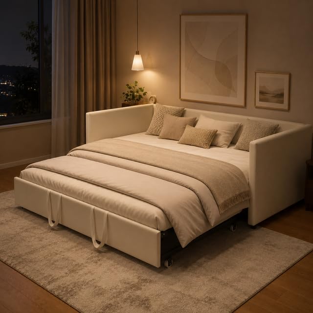 Sofá Cama Extensible 90x200/180x200 cm, Sofá Convertible Tapizado de Terciopelo, Sofá Cama Doble con Cama Extraíble, Sofá Moderno para Salón, Habitación de Invitados y Espacios Pequeños
