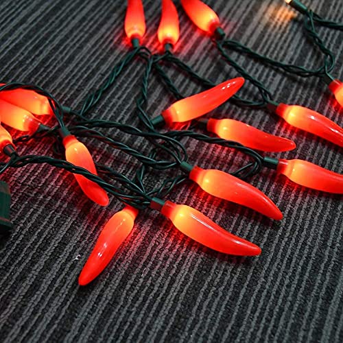Image of Chili Pepper String Lights Plug in, 13.6Ft 35 LED Red Chili Pepper Christmas Lights, Connectable Chili Lights UL Listed for Outdoor Indoor Kitchen Garden Fiesta Patio Mexican Party Decor, Green Wire