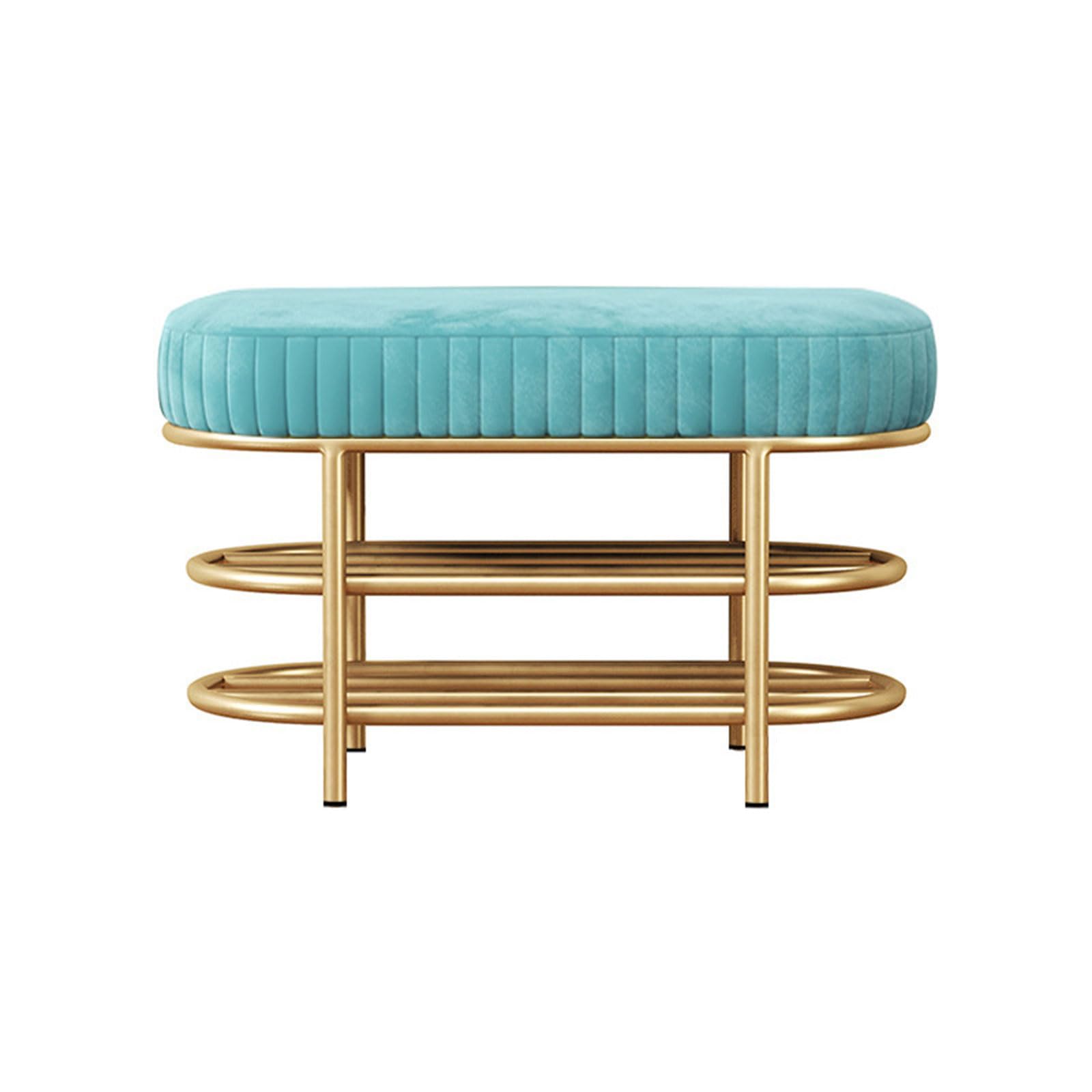 Taburete para cambiar zapatos de lujo ligero en terciopelo azul claro y líneas minimalistas